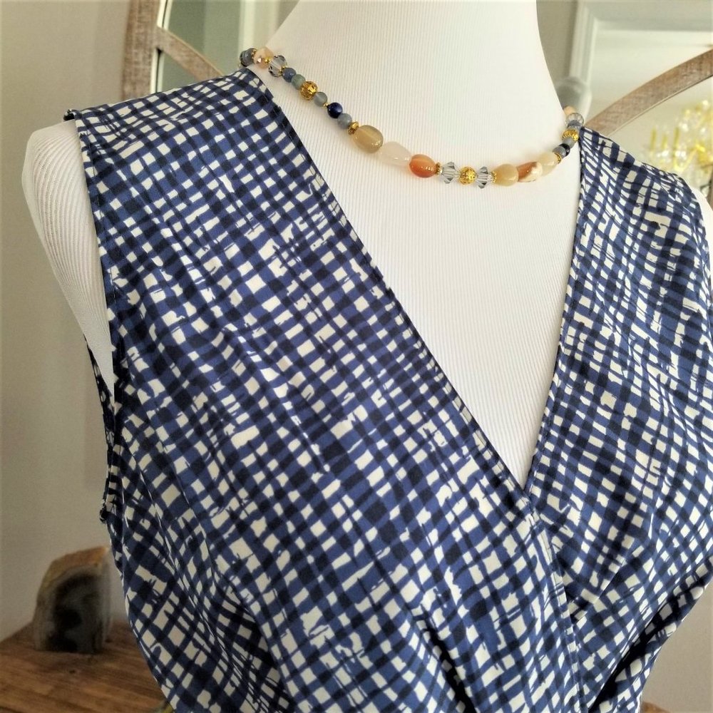 DKNY Brand Dress Royal Blue & White Print Women's Size 8 - Picture 5 of 11